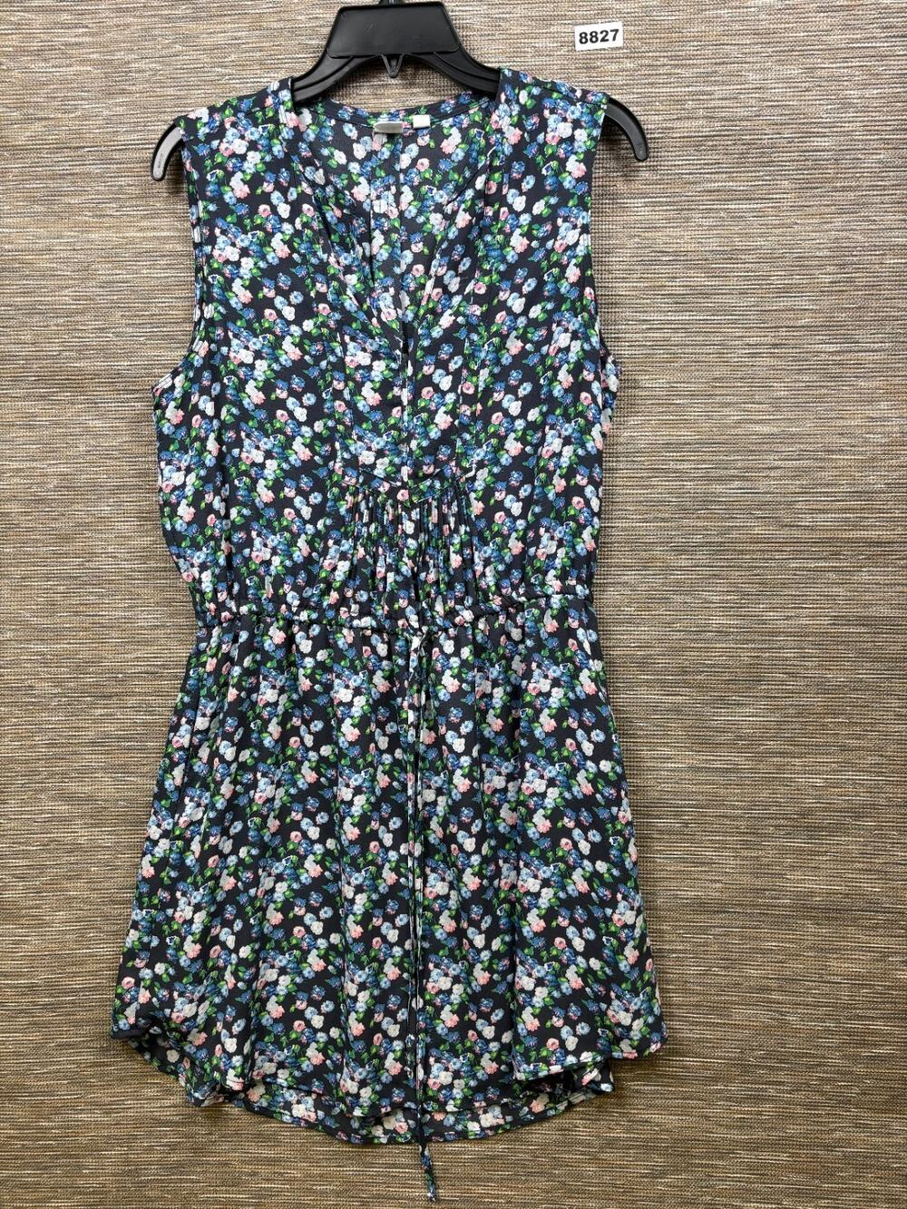 Gap Summer Dress Womens Size M Black Floral Casual Drawstring Waist Sleeveless